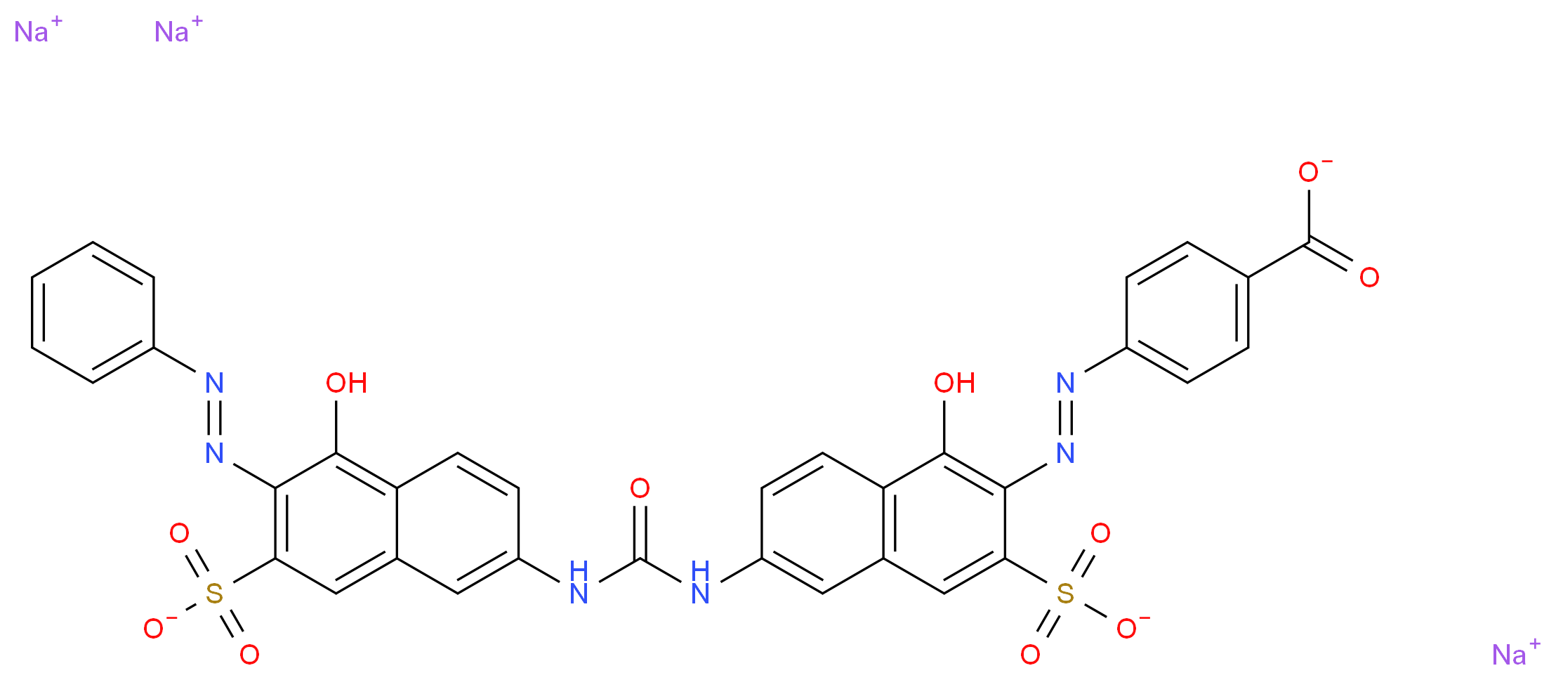 trisodium 4-[(E)-2-{1-hydroxy-6-[({5-hydroxy-6-[(E)-2-phenyldiazen-1-yl]-7-sulfonatonaphthalen-2-yl}carbamoyl)amino]-3-sulfonatonaphthalen-2-yl}diazen-1-yl]benzoate_分子结构_CAS_6598-63-6