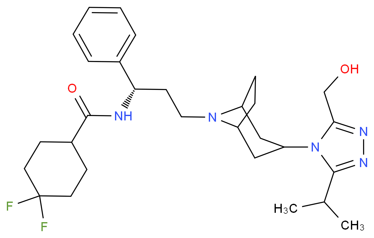 4,4-difluoro-N-[(1S)-3-{3-[3-(hydroxymethyl)-5-(propan-2-yl)-4H-1,2,4-triazol-4-yl]-8-azabicyclo[3.2.1]octan-8-yl}-1-phenylpropyl]cyclohexane-1-carboxamide_分子结构_CAS_1217535-55-1