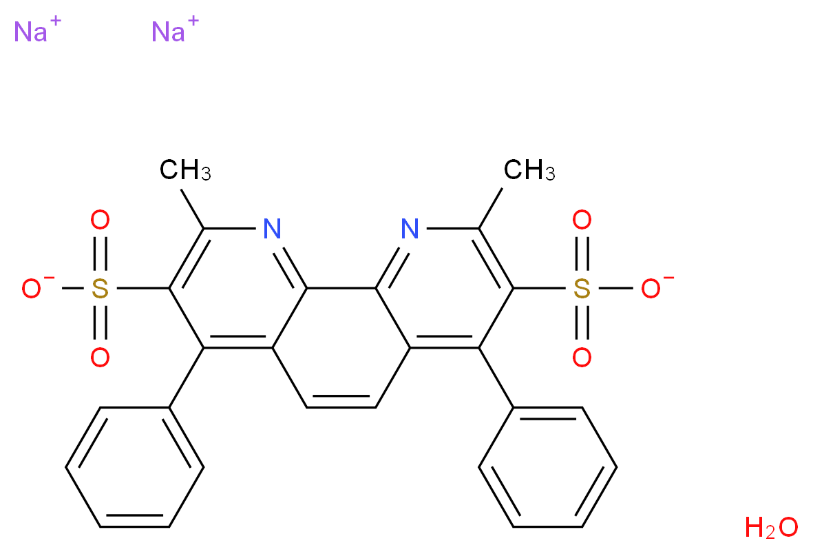 disodium 2,9-dimethyl-4,7-diphenyl-1,10-phenanthroline-3,8-disulfonate hydrate_分子结构_CAS_1257642-74-2