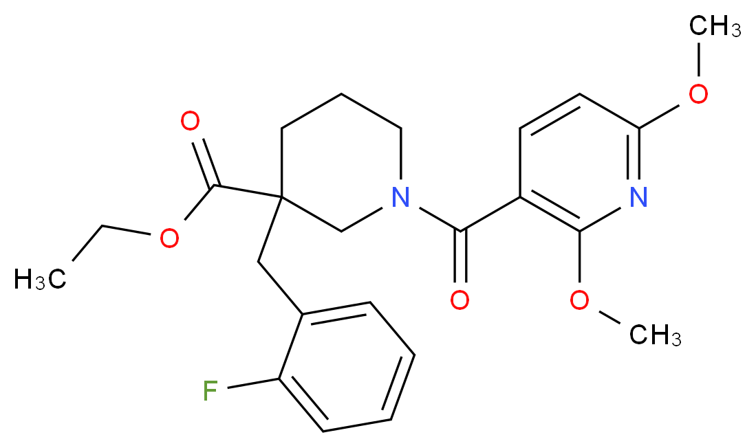 ethyl 1-[(2,6-dimethoxy-3-pyridinyl)carbonyl]-3-(2-fluorobenzyl)-3-piperidinecarboxylate_分子结构_CAS_)