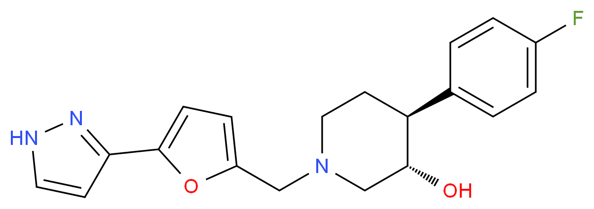 (3S*,4S*)-4-(4-fluorophenyl)-1-{[5-(1H-pyrazol-3-yl)-2-furyl]methyl}piperidin-3-ol_分子结构_CAS_)