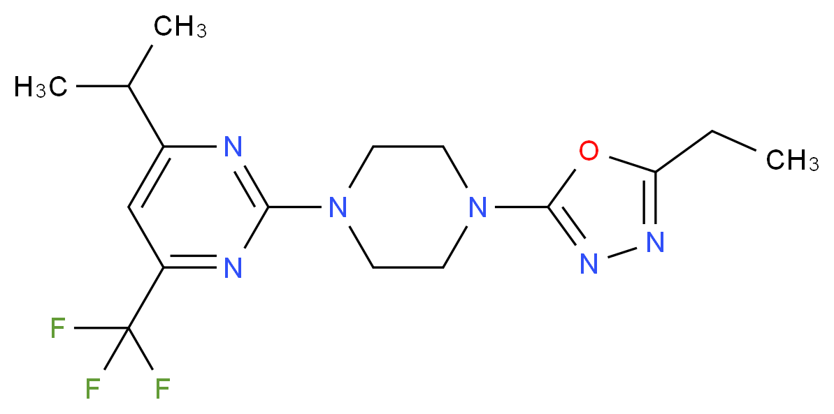 2-[4-(5-ethyl-1,3,4-oxadiazol-2-yl)piperazin-1-yl]-4-isopropyl-6-(trifluoromethyl)pyrimidine_分子结构_CAS_)