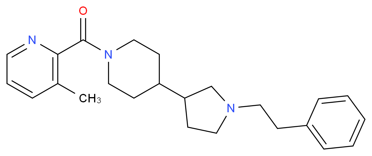 3-methyl-2-({4-[1-(2-phenylethyl)-3-pyrrolidinyl]-1-piperidinyl}carbonyl)pyridine_分子结构_CAS_)