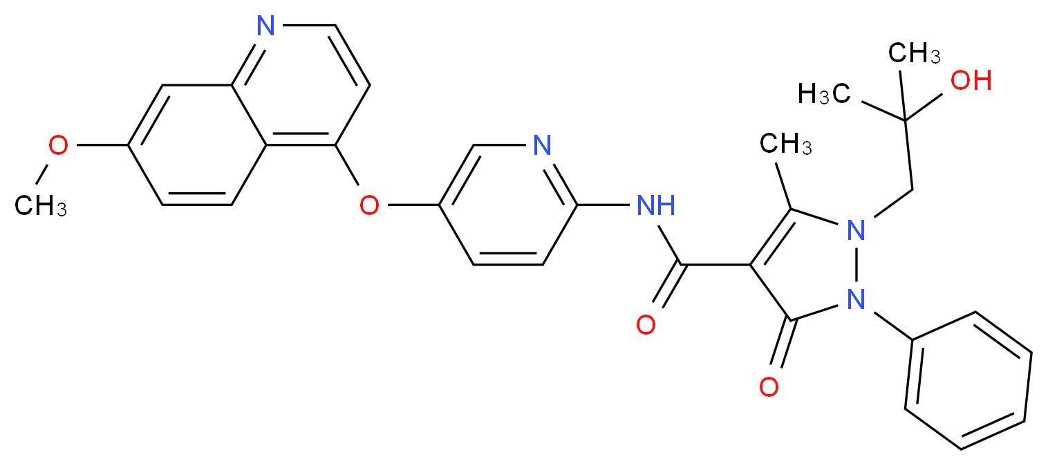 1-(2-hydroxy-2-methylpropyl)-N-{5-[(7-methoxyquinolin-4-yl)oxy]pyridin-2-yl}-5-methyl-3-oxo-2-phenyl-2,3-dihydro-1H-pyrazole-4-carboxamide_分子结构_CAS_913376-83-7