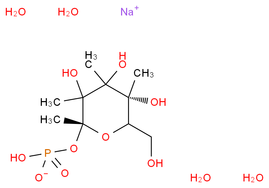 sodium tetrahydrate (2R,5R)-3,4,5-trihydroxy-6-(hydroxymethyl)-2,3,4,5-tetramethyloxan-2-yl hydrogen phosphate_分子结构_CAS_56401-20-8