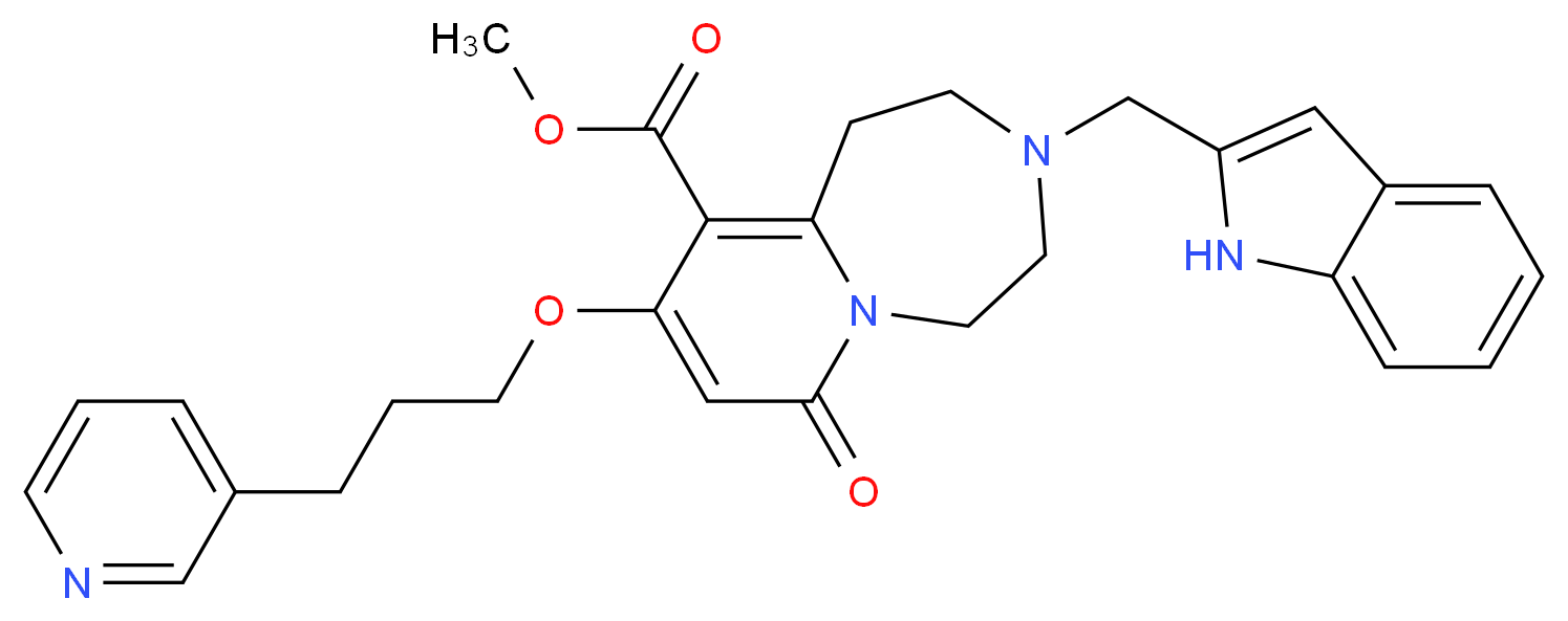 methyl 3-(1H-indol-2-ylmethyl)-7-oxo-9-[3-(3-pyridinyl)propoxy]-1,2,3,4,5,7-hexahydropyrido[1,2-d][1,4]diazepine-10-carboxylate_分子结构_CAS_)
