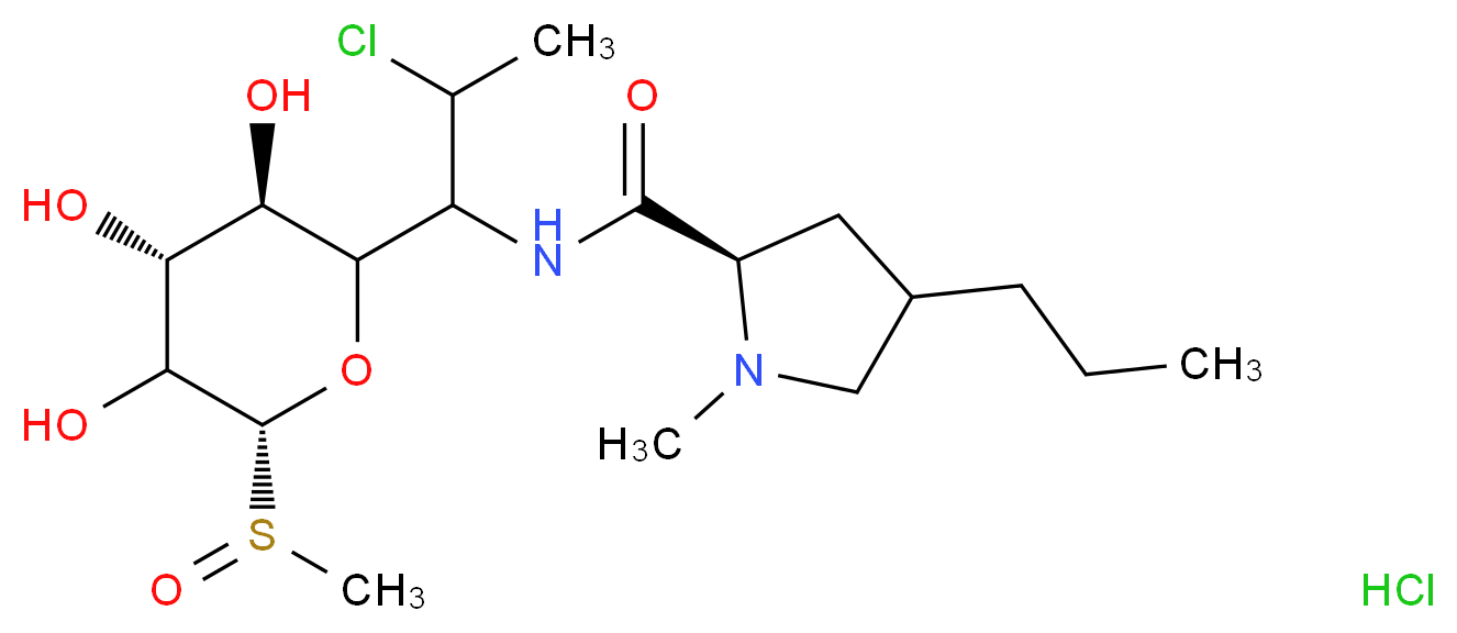 (2R)-N-{2-chloro-1-[(3R,4R,6R)-3,4,5-trihydroxy-6-methanesulfinyloxan-2-yl]propyl}-1-methyl-4-propylpyrrolidine-2-carboxamide hydrochloride_分子结构_CAS_22431-46-5