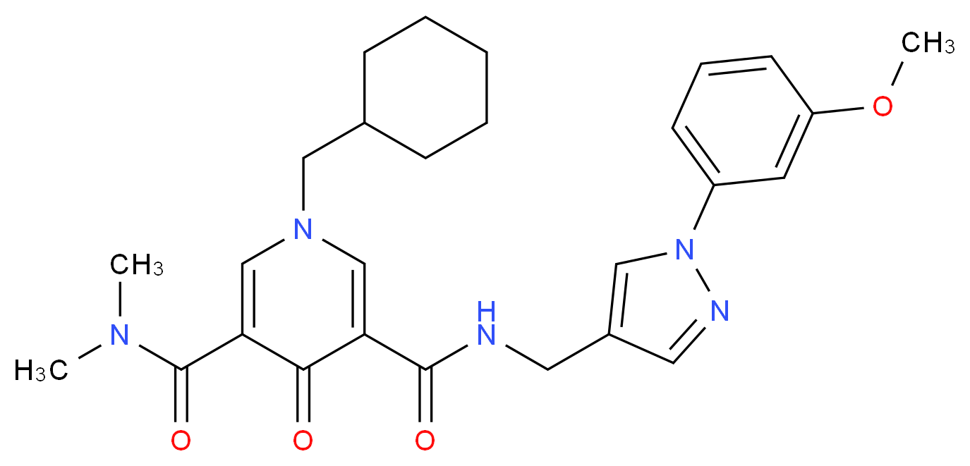 1-(cyclohexylmethyl)-N'-{[1-(3-methoxyphenyl)-1H-pyrazol-4-yl]methyl}-N,N-dimethyl-4-oxo-1,4-dihydro-3,5-pyridinedicarboxamide_分子结构_CAS_)