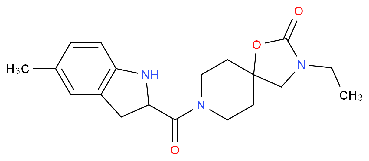 3-ethyl-8-[(5-methyl-2,3-dihydro-1H-indol-2-yl)carbonyl]-1-oxa-3,8-diazaspiro[4.5]decan-2-one_分子结构_CAS_)
