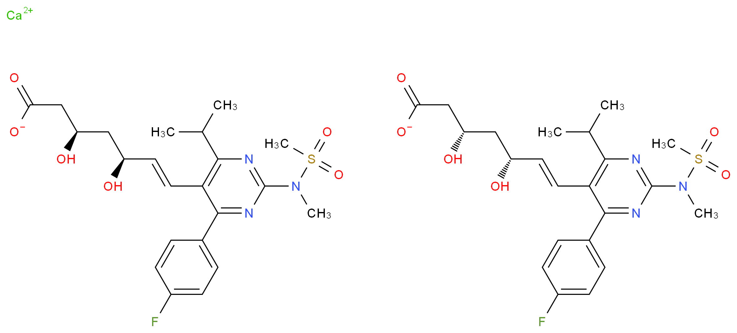 calcium (3R,5S,6E)-7-[4-(4-fluorophenyl)-2-(N-methylmethanesulfonamido)-6-(propan-2-yl)pyrimidin-5-yl]-3,5-dihydroxyhept-6-enoate (3S,5R,6E)-7-[4-(4-fluorophenyl)-2-(N-methylmethanesulfonamido)-6-(propan-2-yl)pyrimidin-5-yl]-3,5-dihydroxyhept-6-enoate_分子结构_CAS_147098-20-2