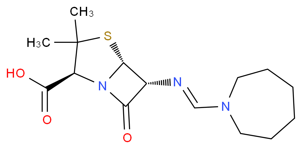 (2S,5R,6R)-6-[(E)-(azepan-1-ylmethylidene)amino]-3,3-dimethyl-7-oxo-4-thia-1-azabicyclo[3.2.0]heptane-2-carboxylic acid_分子结构_CAS_32887-01-7