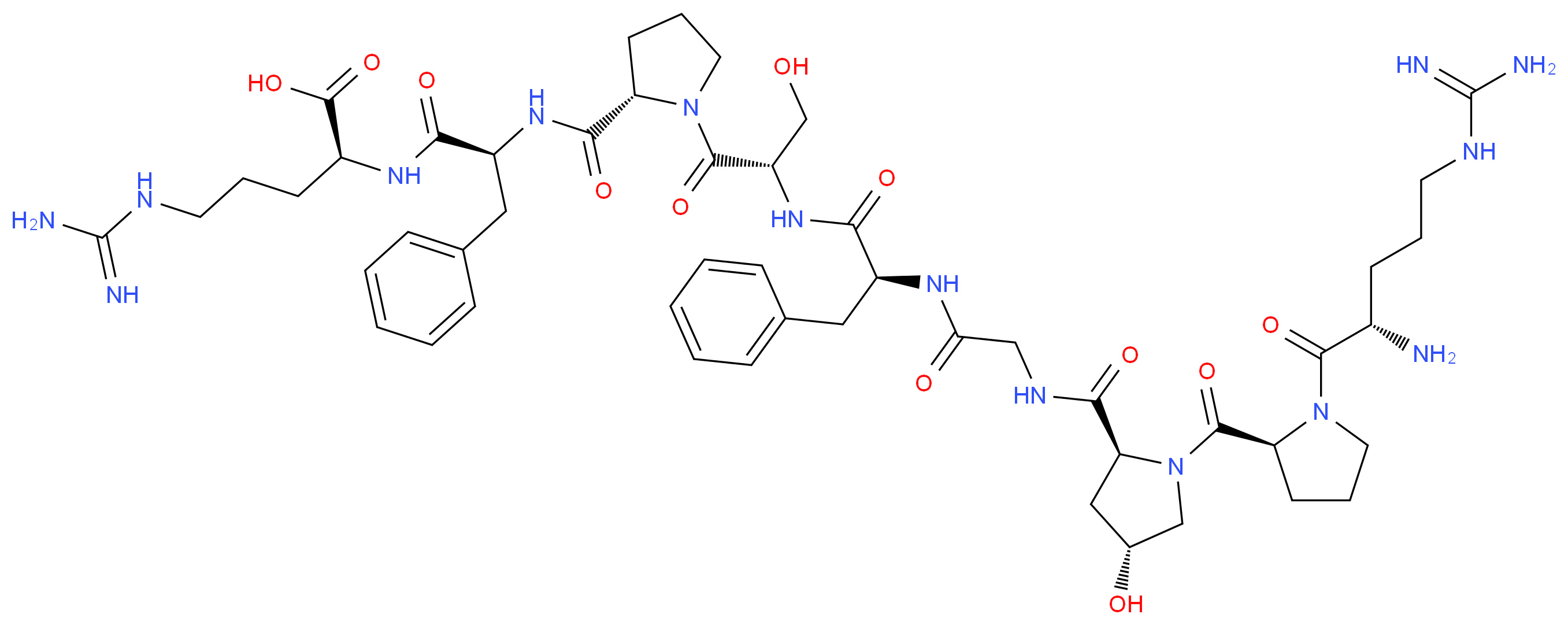 (2S)-2-[(2S)-2-{[(2S)-1-[(2S)-2-[(2S)-2-(2-{[(2S,4R)-1-[(2S)-1-[(2S)-2-amino-5-carbamimidamidopentanoyl]pyrrolidine-2-carbonyl]-4-hydroxypyrrolidin-2-yl]formamido}acetamido)-3-phenylpropanamido]-3-hydroxypropanoyl]pyrrolidin-2-yl]formamido}-3-phenylpropanamido]-5-carbamimidamidopentanoic acid_分子结构_CAS_37642-65-2