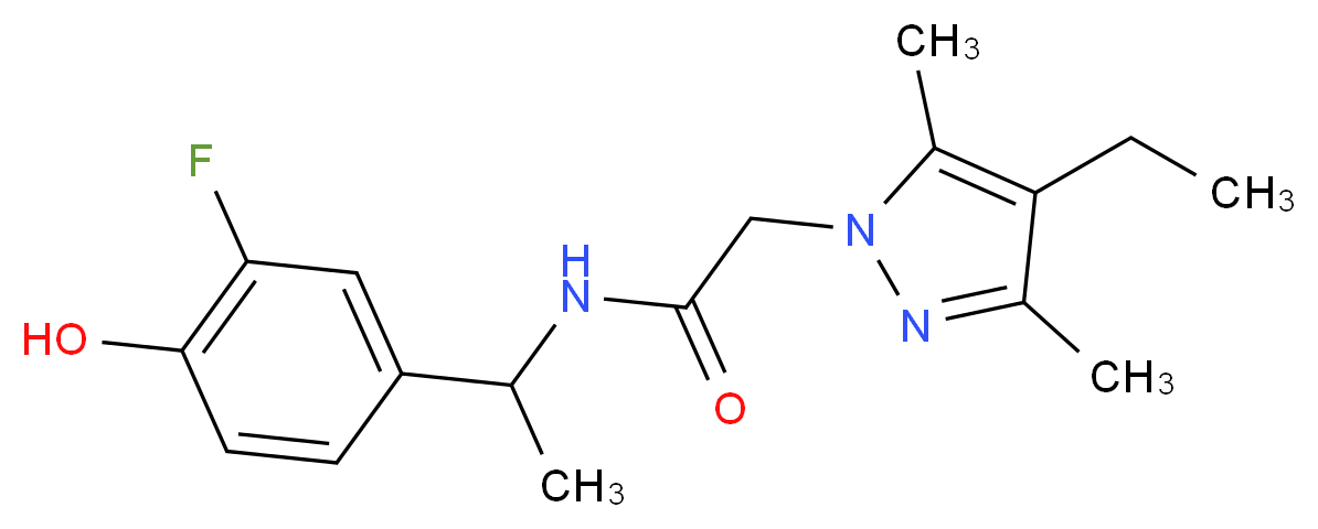 2-(4-ethyl-3,5-dimethyl-1H-pyrazol-1-yl)-N-[1-(3-fluoro-4-hydroxyphenyl)ethyl]acetamide_分子结构_CAS_)
