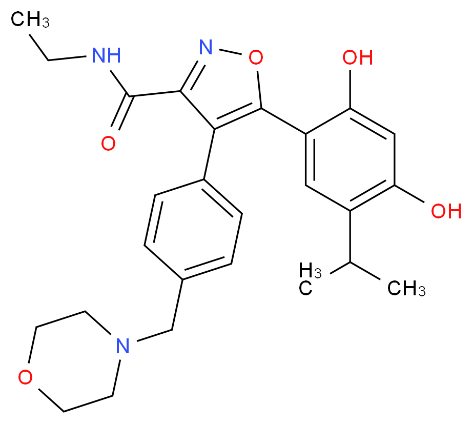 5-[2,4-dihydroxy-5-(propan-2-yl)phenyl]-N-ethyl-4-[4-(morpholin-4-ylmethyl)phenyl]-1,2-oxazole-3-carboxamide_分子结构_CAS_747412-49-3