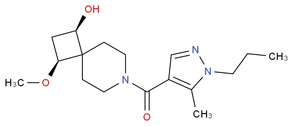 (1R*,3S*)-3-methoxy-7-[(5-methyl-1-propyl-1H-pyrazol-4-yl)carbonyl]-7-azaspiro[3.5]nonan-1-ol_分子结构_CAS_)