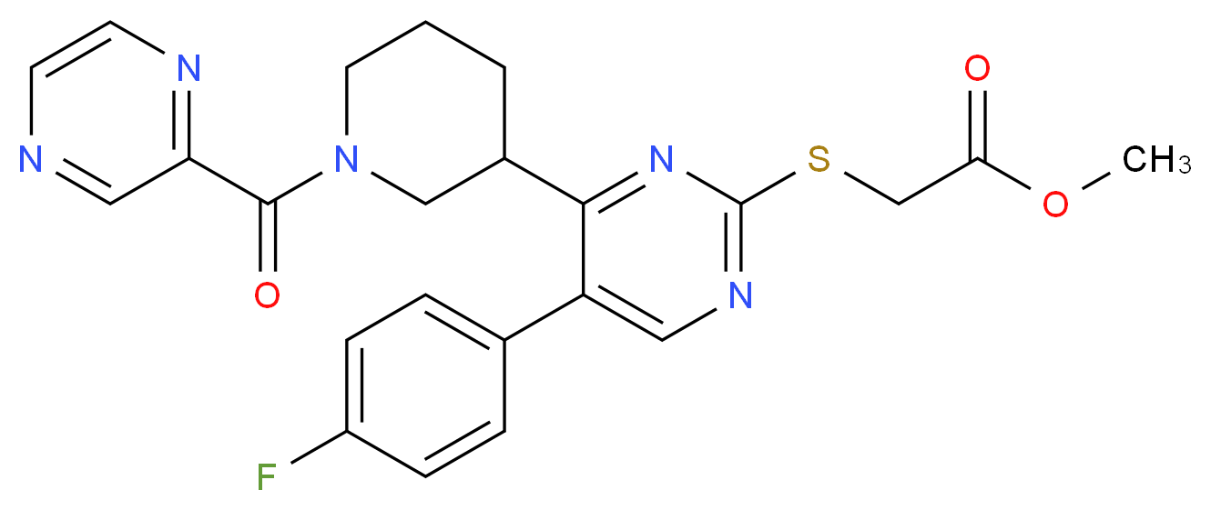 methyl ({5-(4-fluorophenyl)-4-[1-(2-pyrazinylcarbonyl)-3-piperidinyl]-2-pyrimidinyl}thio)acetate_分子结构_CAS_)