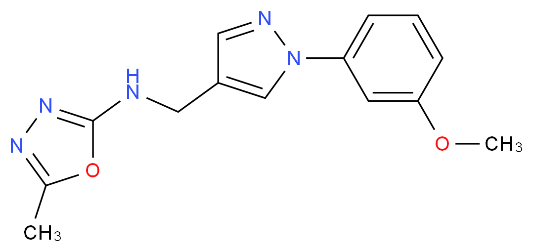 N-{[1-(3-methoxyphenyl)-1H-pyrazol-4-yl]methyl}-5-methyl-1,3,4-oxadiazol-2-amine_分子结构_CAS_)