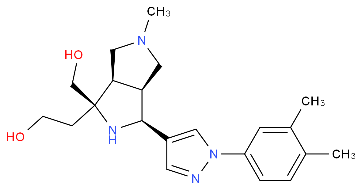2-[(1R*,3S*,3aS*,6aR*)-3-[1-(3,4-dimethylphenyl)-1H-pyrazol-4-yl]-1-(hydroxymethyl)-5-methyloctahydropyrrolo[3,4-c]pyrrol-1-yl]ethanol_分子结构_CAS_)
