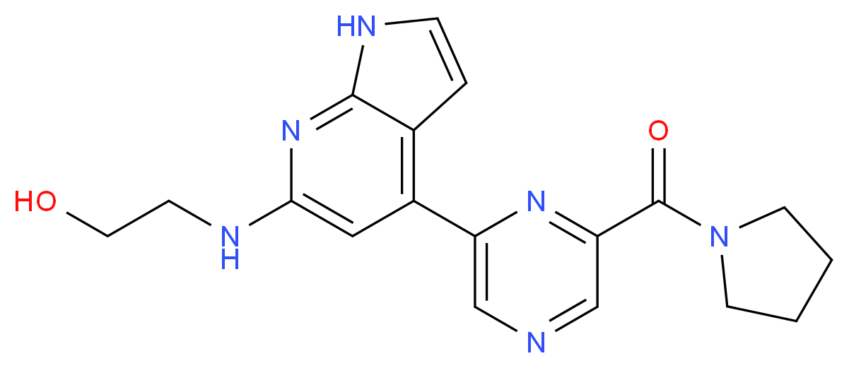 2-({4-[6-(pyrrolidin-1-ylcarbonyl)pyrazin-2-yl]-1H-pyrrolo[2,3-b]pyridin-6-yl}amino)ethanol_分子结构_CAS_)