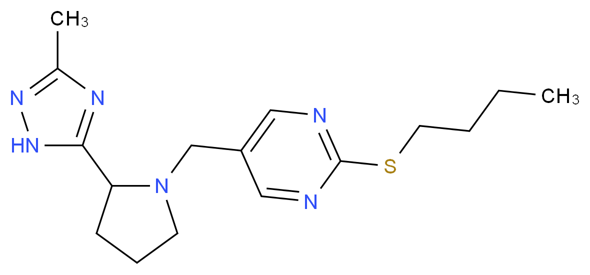 2-(butylthio)-5-{[2-(3-methyl-1H-1,2,4-triazol-5-yl)pyrrolidin-1-yl]methyl}pyrimidine_分子结构_CAS_)