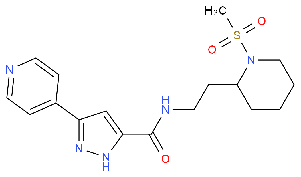 N-{2-[1-(methylsulfonyl)piperidin-2-yl]ethyl}-3-pyridin-4-yl-1H-pyrazole-5-carboxamide_分子结构_CAS_)