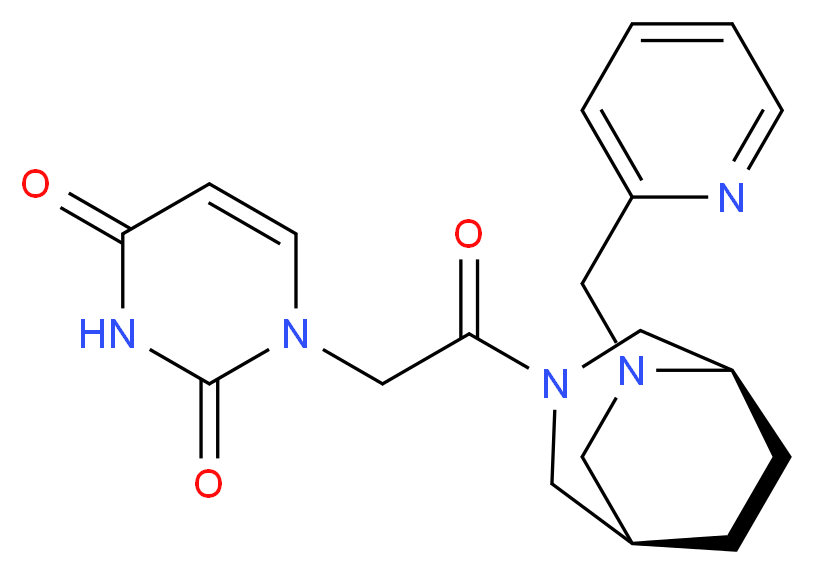 1-{2-oxo-2-[(1R*,5R*)-6-(2-pyridinylmethyl)-3,6-diazabicyclo[3.2.2]non-3-yl]ethyl}-2,4(1H,3H)-pyrimidinedione_分子结构_CAS_)