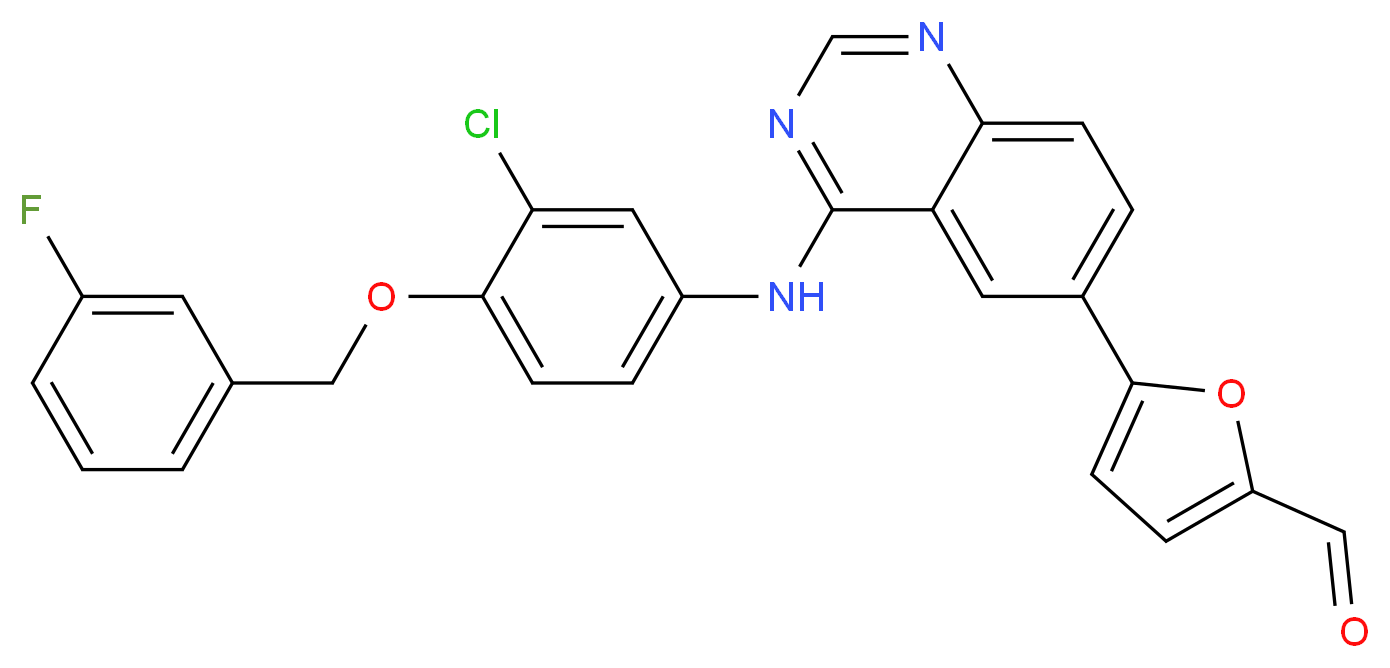 5-(4-((3-Chloro-4-((3-fluorobenzyl)oxy)phenyl)amino)quinazolin-6-yl)furan-2-carbaldehyde_分子结构_CAS_231278-84-5)