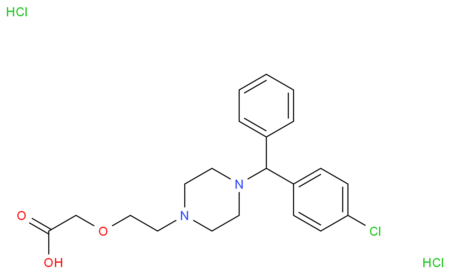 2-(2-{4-[(4-chlorophenyl)(phenyl)methyl]piperazin-1-yl}ethoxy)acetic acid dihydrochloride_分子结构_CAS_83881-52-1