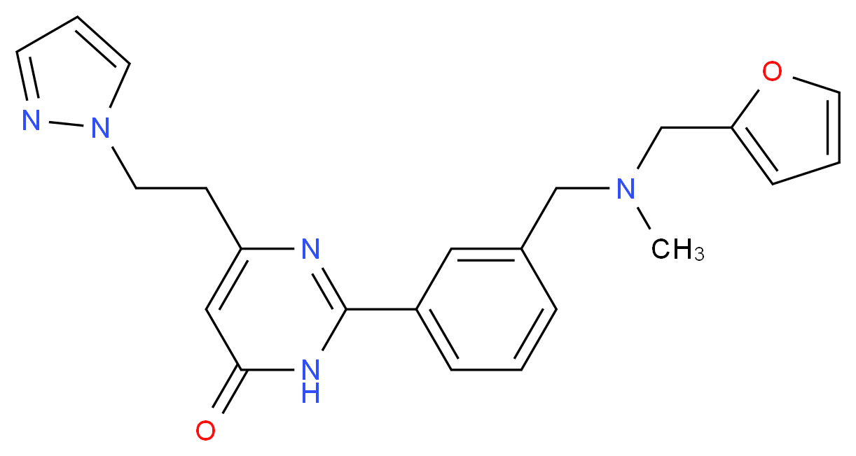 2-(3-{[(2-furylmethyl)(methyl)amino]methyl}phenyl)-6-[2-(1H-pyrazol-1-yl)ethyl]pyrimidin-4(3H)-one_分子结构_CAS_)