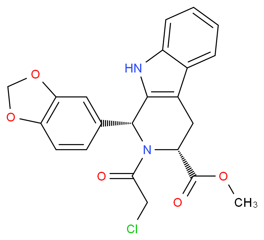 methyl (1R,3R)-1-(2H-1,3-benzodioxol-5-yl)-2-(2-chloroacetyl)-1H,2H,3H,4H,9H-pyrido[3,4-b]indole-3-carboxylate_分子结构_CAS_629652-44-4