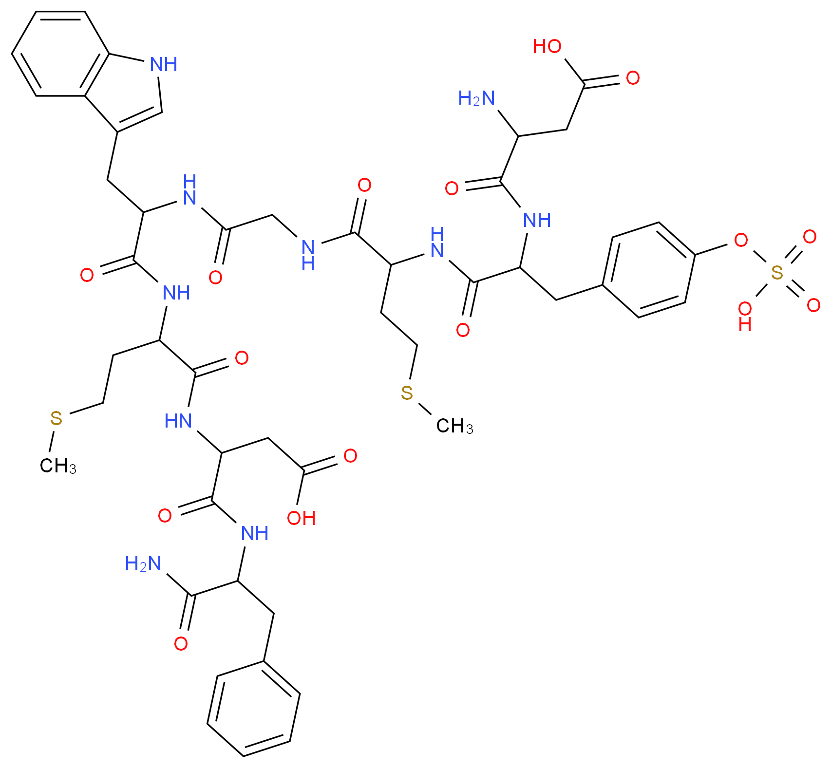 3-amino-3-[(1-{[1-({[(1-{[1-({1-[(1-carbamoyl-2-phenylethyl)carbamoyl]-2-carboxyethyl}carbamoyl)-3-(methylsulfanyl)propyl]carbamoyl}-2-(1H-indol-3-yl)ethyl)carbamoyl]methyl}carbamoyl)-3-(methylsulfanyl)propyl]carbamoyl}-2-[4-(sulfooxy)phenyl]ethyl)carbamoyl]propanoic acid_分子结构_CAS_25126-32-3