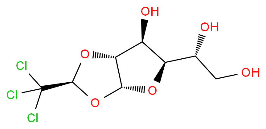 (1R)-1-[(2S,3aR,5R,6S,6aR)-6-hydroxy-2-(trichloromethyl)-tetrahydro-2H-furo[2,3-d][1,3]dioxol-5-yl]ethane-1,2-diol_分子结构_CAS_16376-36-6