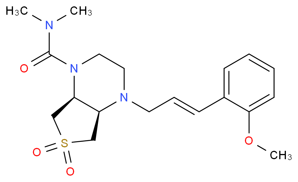 (4aR*,7aS*)-4-[(2E)-3-(2-methoxyphenyl)-2-propen-1-yl]-N,N-dimethylhexahydrothieno[3,4-b]pyrazine-1(2H)-carboxamide 6,6-dioxide_分子结构_CAS_)