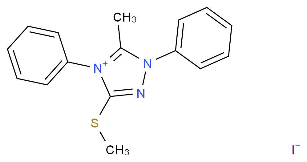 5-methyl-3-(methylsulfanyl)-1,4-diphenyl-1H-1,2,4λ<sup>5</sup>-triazol-4-ylium iodide_分子结构_CAS_38054-60-3