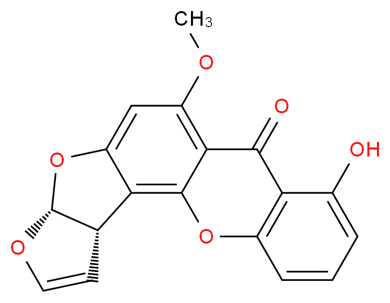 (3S,7R)-15-hydroxy-11-methoxy-6,8,20-trioxapentacyclo[10.8.0.0<sup>2</sup>,<sup>9</sup>.0<sup>3</sup>,<sup>7</sup>.0<sup>1</sup><sup>4</sup>,<sup>1</sup><sup>9</sup>]icosa-1,4,9,11,14,16,18-heptaen-13-one_分子结构_CAS_10048-13-2