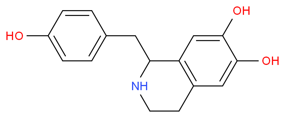 1-[(4-hydroxyphenyl)methyl]-1,2,3,4-tetrahydroisoquinoline-6,7-diol_分子结构_CAS_5843-65-2