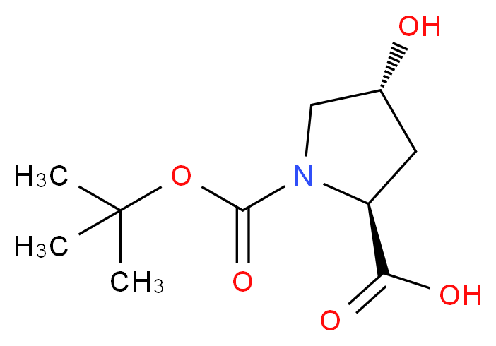 (2S,4R)-1-[(tert-butoxy)carbonyl]-4-hydroxypyrrolidine-2-carboxylic acid_分子结构_CAS_13726-69-7