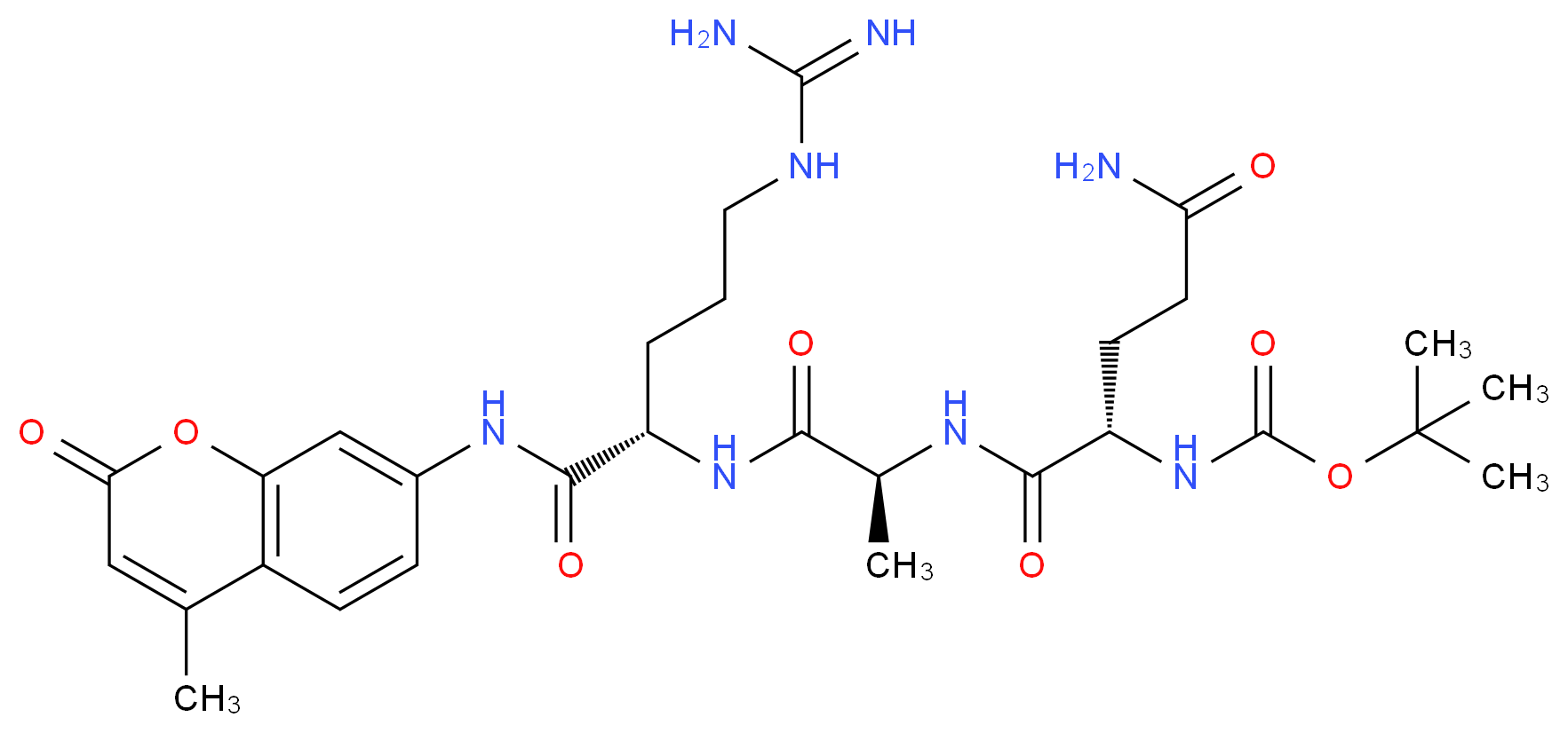 tert-butyl N-[(1S)-1-{[(1S)-1-{[(1S)-4-carbamimidamido-1-[(4-methyl-2-oxo-2H-chromen-7-yl)carbamoyl]butyl]carbamoyl}ethyl]carbamoyl}-3-carbamoylpropyl]carbamate_分子结构_CAS_113866-20-9