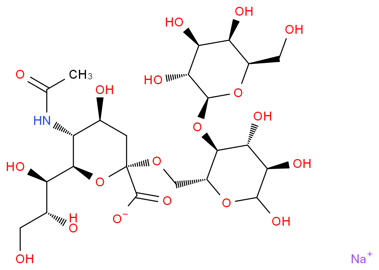 sodium (2S,4S,5R,6R)-5-acetamido-4-hydroxy-2-{[(2R,3S,4R,5R)-4,5,6-trihydroxy-3-{[(2S,3R,4S,5R,6R)-3,4,5-trihydroxy-6-(hydroxymethyl)oxan-2-yl]oxy}oxan-2-yl]methoxy}-6-[(1R,2R)-1,2,3-trihydroxypropyl]oxane-2-carboxylate_分子结构_CAS_74609-39-5