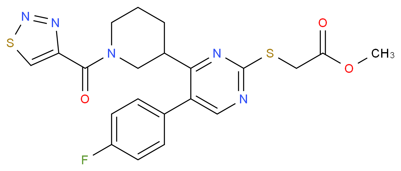 methyl ({5-(4-fluorophenyl)-4-[1-(1,2,3-thiadiazol-4-ylcarbonyl)-3-piperidinyl]-2-pyrimidinyl}thio)acetate_分子结构_CAS_)