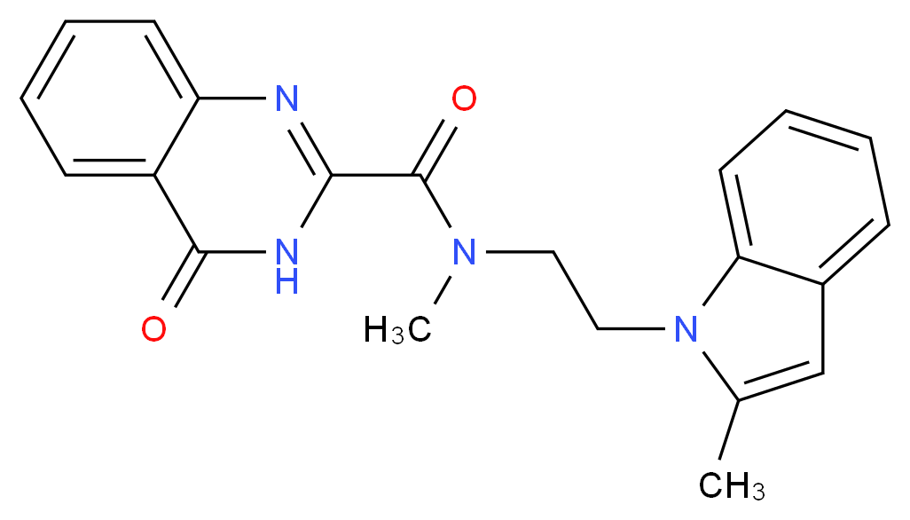N-methyl-N-[2-(2-methyl-1H-indol-1-yl)ethyl]-4-oxo-3,4-dihydro-2-quinazolinecarboxamide_分子结构_CAS_)