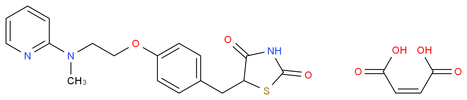 (2Z)-but-2-enedioic acid; 5-[(4-{2-[methyl(pyridin-2-yl)amino]ethoxy}phenyl)methyl]-1,3-thiazolidine-2,4-dione_分子结构_CAS_155141-29-0