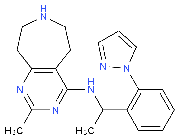 2-methyl-N-{1-[2-(1H-pyrazol-1-yl)phenyl]ethyl}-6,7,8,9-tetrahydro-5H-pyrimido[4,5-d]azepin-4-amine_分子结构_CAS_)