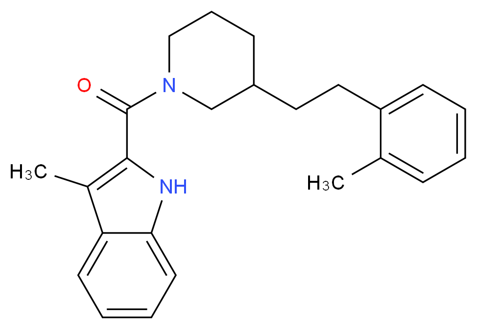 3-methyl-2-({3-[2-(2-methylphenyl)ethyl]-1-piperidinyl}carbonyl)-1H-indole_分子结构_CAS_)