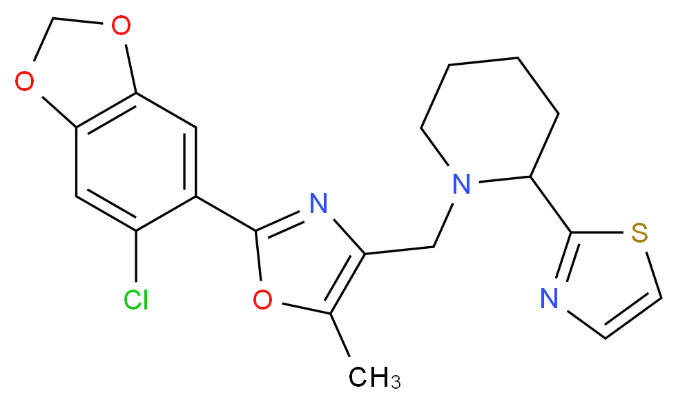 1-{[2-(6-chloro-1,3-benzodioxol-5-yl)-5-methyl-1,3-oxazol-4-yl]methyl}-2-(1,3-thiazol-2-yl)piperidine_分子结构_CAS_)