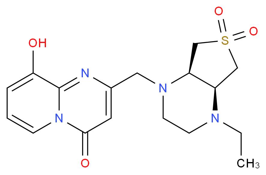 2-{[(4aS*,7aR*)-4-ethyl-6,6-dioxidohexahydrothieno[3,4-b]pyrazin-1(2H)-yl]methyl}-9-hydroxy-4H-pyrido[1,2-a]pyrimidin-4-one_分子结构_CAS_)