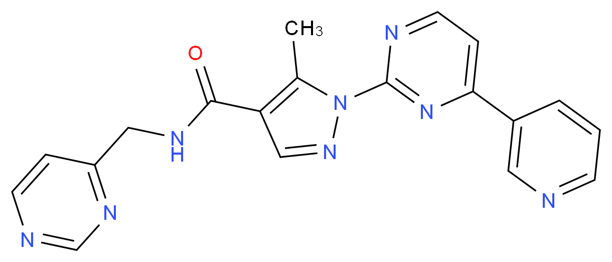 5-methyl-1-[4-(3-pyridinyl)-2-pyrimidinyl]-N-(4-pyrimidinylmethyl)-1H-pyrazole-4-carboxamide_分子结构_CAS_)