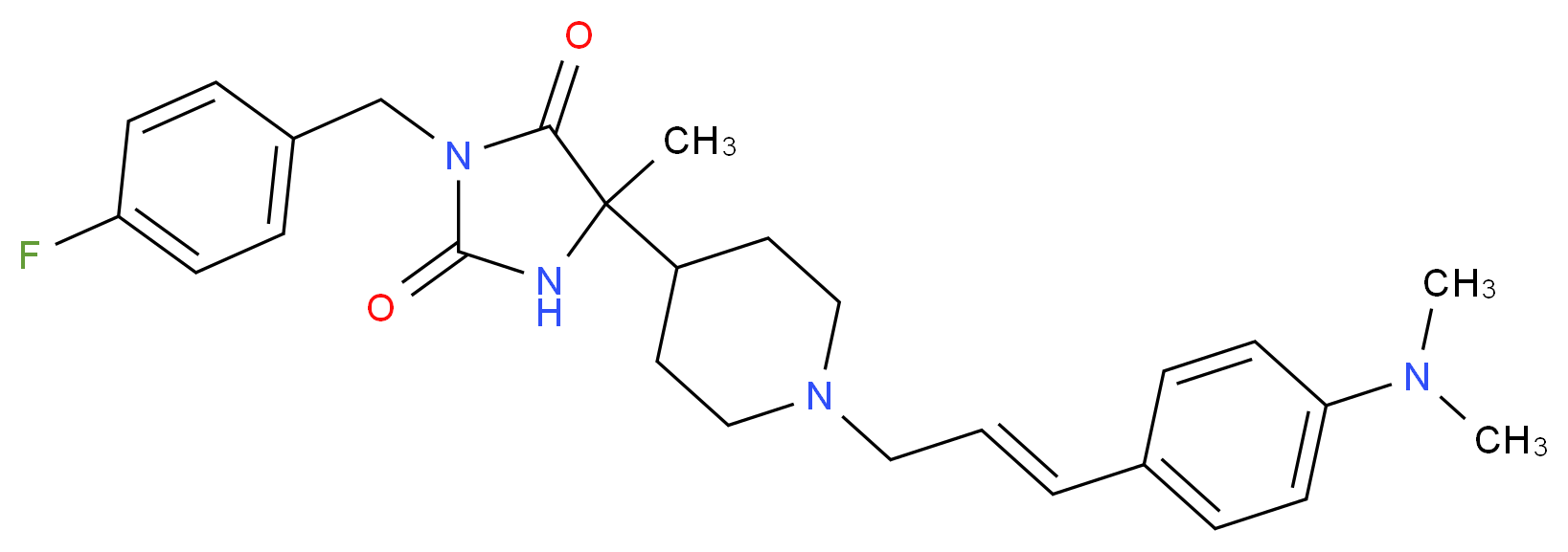 5-(1-{(2E)-3-[4-(dimethylamino)phenyl]-2-propen-1-yl}-4-piperidinyl)-3-(4-fluorobenzyl)-5-methyl-2,4-imidazolidinedione_分子结构_CAS_)