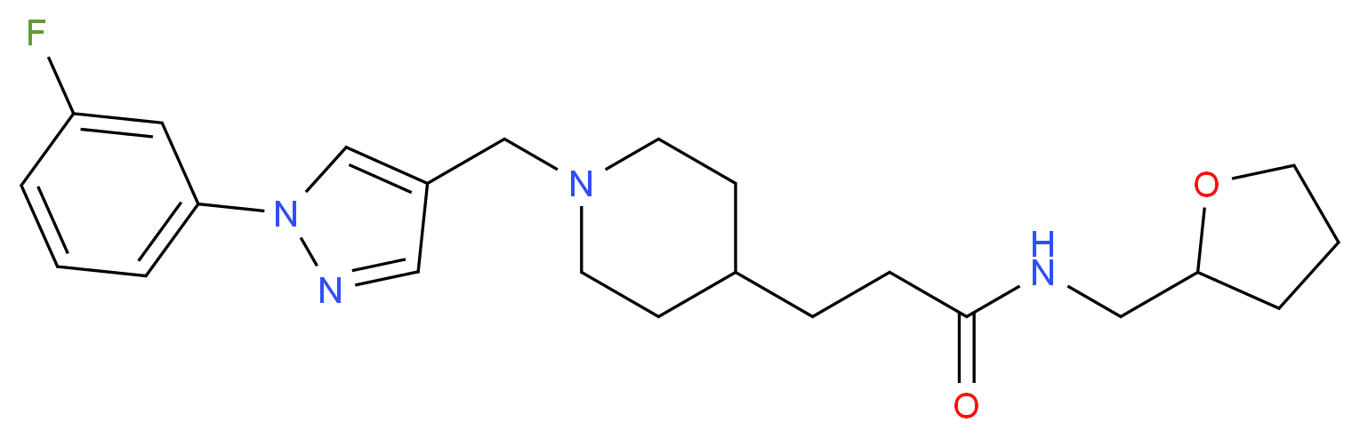 3-(1-{[1-(3-fluorophenyl)-1H-pyrazol-4-yl]methyl}-4-piperidinyl)-N-(tetrahydro-2-furanylmethyl)propanamide_分子结构_CAS_)