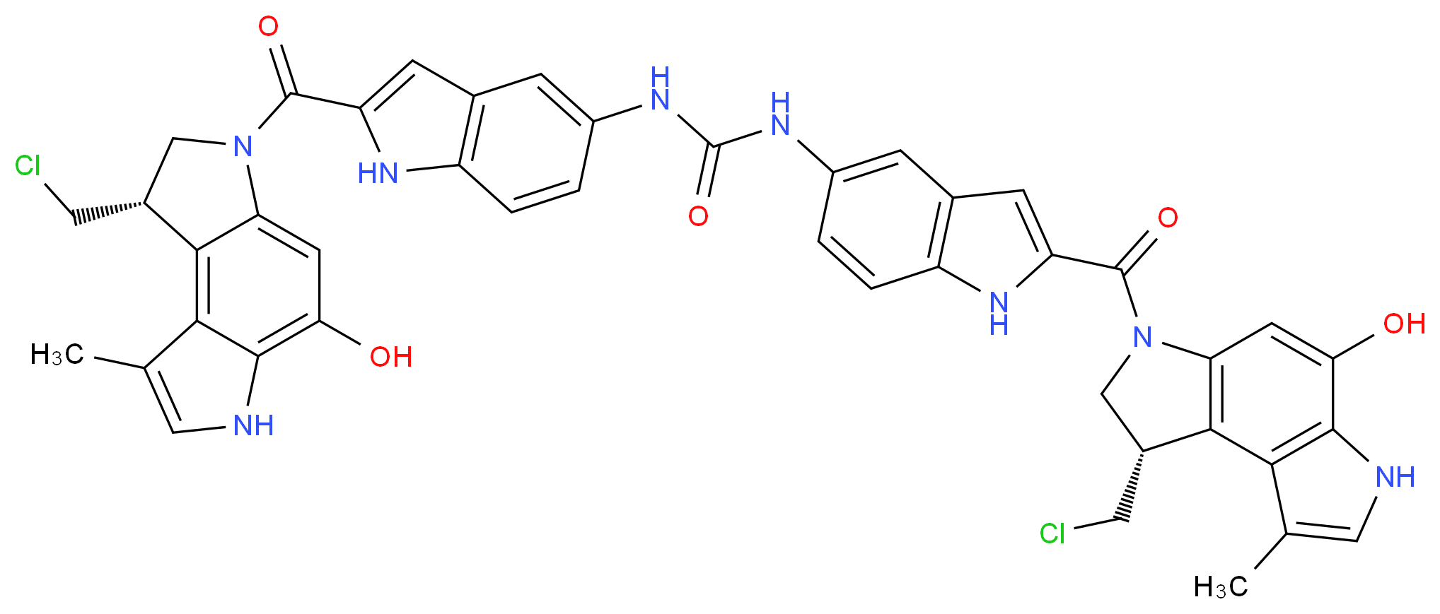 1,3-bis({2-[(1S)-1-(chloromethyl)-5-hydroxy-8-methyl-1H,2H,3H,6H-pyrrolo[3,2-e]indole-3-carbonyl]-1H-indol-5-yl})urea_分子结构_CAS_129655-21-6